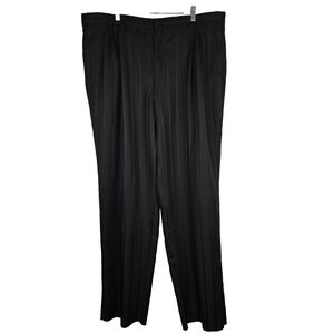 Men's Dress Pants W42 Black Blue Pinstripe Flat Front Slash Pockets - unhemmed